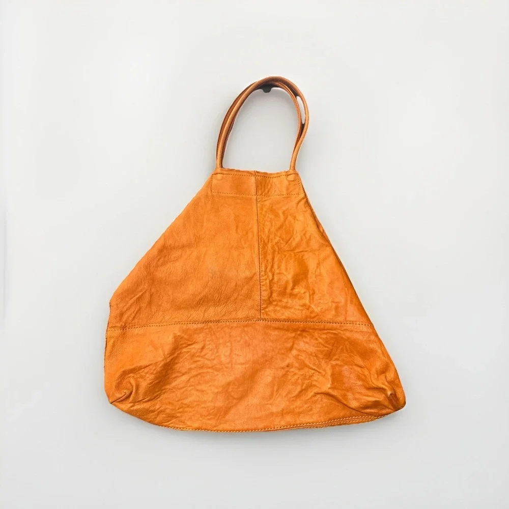Banana Republic Lambskin Distressed Leather Shoulder Tote Hobo Bag Cognac